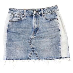 Pacsun Denim Retro Y2K Mini Skirt Light Wash Two Tone Frayed Hem Women's Size 25